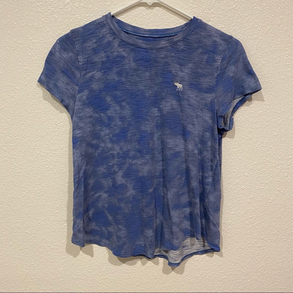Kids Abercrombie Girls Blue White Marble Tie Dye Logo Short Sleeve T-Shirt 15/16
